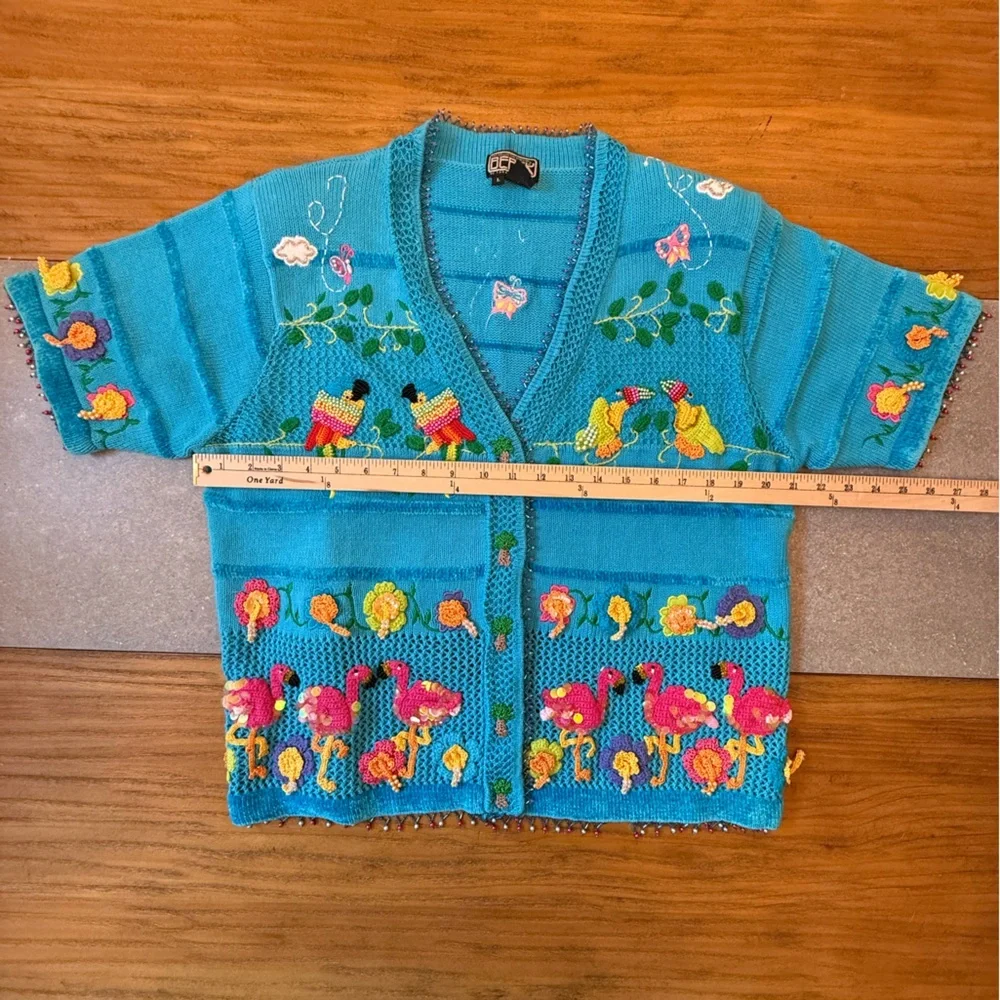 Berek Blue Art to Wear Hand Knitted Embellished Cardigan Sweater Rare Large VTG - Picture 16 of 16